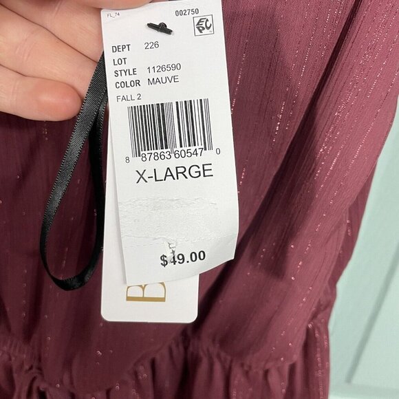 BCX Mauve Fairy Flutter Sleeve Tiered Ruffle Mini Dress XL Whimsigoth Metallic - Picture 5 of 11